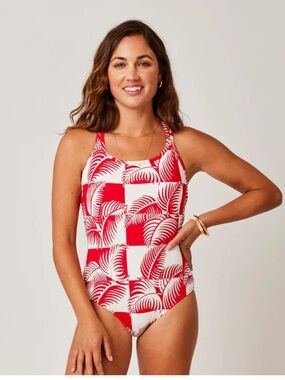 Carve Designs size Medium Checkered Palm One Piece Swimsuit Red White